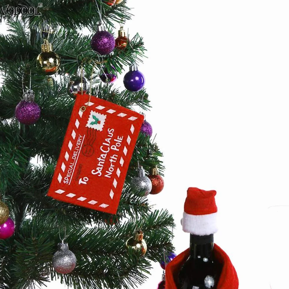 Sobre de Navidad Carta a Santa Claus Paquete de 10 Fieltro rojo Bolsa de regalo de dulces de Navidad Tarjeta de dinero Titulares de regalo Árbol de Navidad Decoración colgante