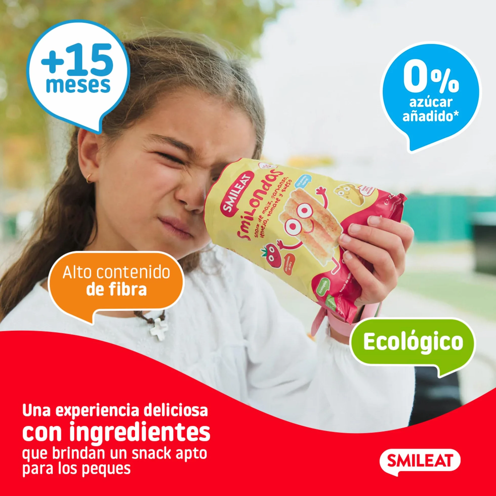 Smileat Smilondas Snack Ecológico Maíz Garbanzo Lenteja Tomate Queso Bebés 15 Meses Pack 7x25g