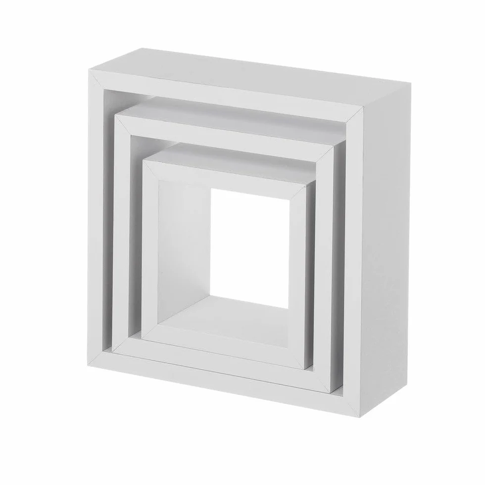Set de 3 Estantes Cubo Pequeños de Madera MDF Blancos Estantes Flotantes 5 kg