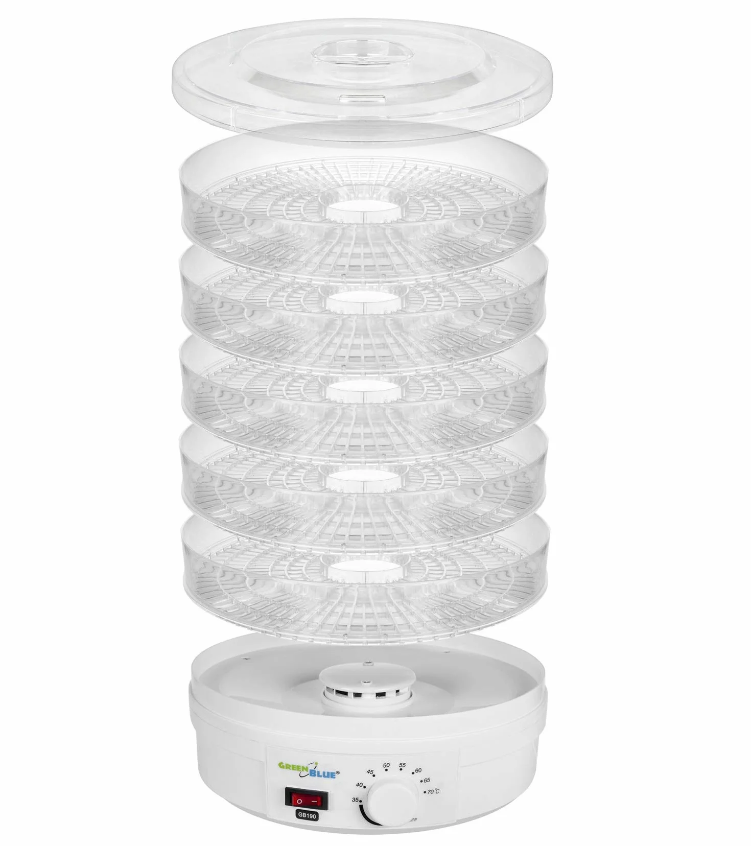Green Blue GB190 Deshidratador de Alimentos 250W 5 Bandejas 35-70°C sin BPA