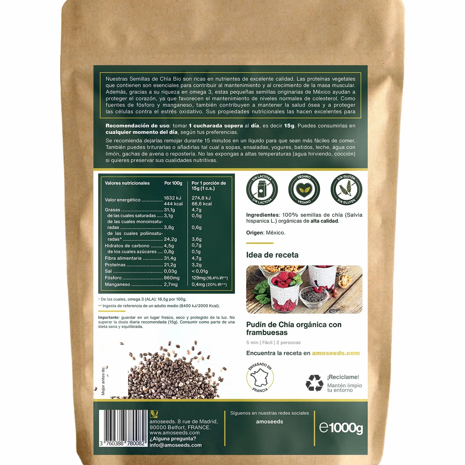 Semillas de Chía BIO 1KG Orgánica Proteínas Omega 3 Salud Cardiovascular