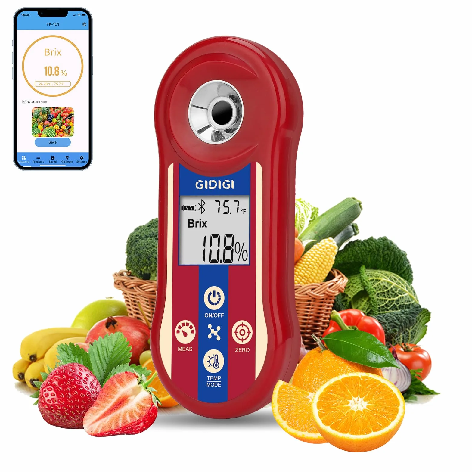 Brix - Refractómetro digital y comprobador de salinidad, medidor inteligente de azúcar Brix, refractómetro de sal para agua salada con ATC, rango de medición Brix 0,0-60% para frutas, vino y cerveza