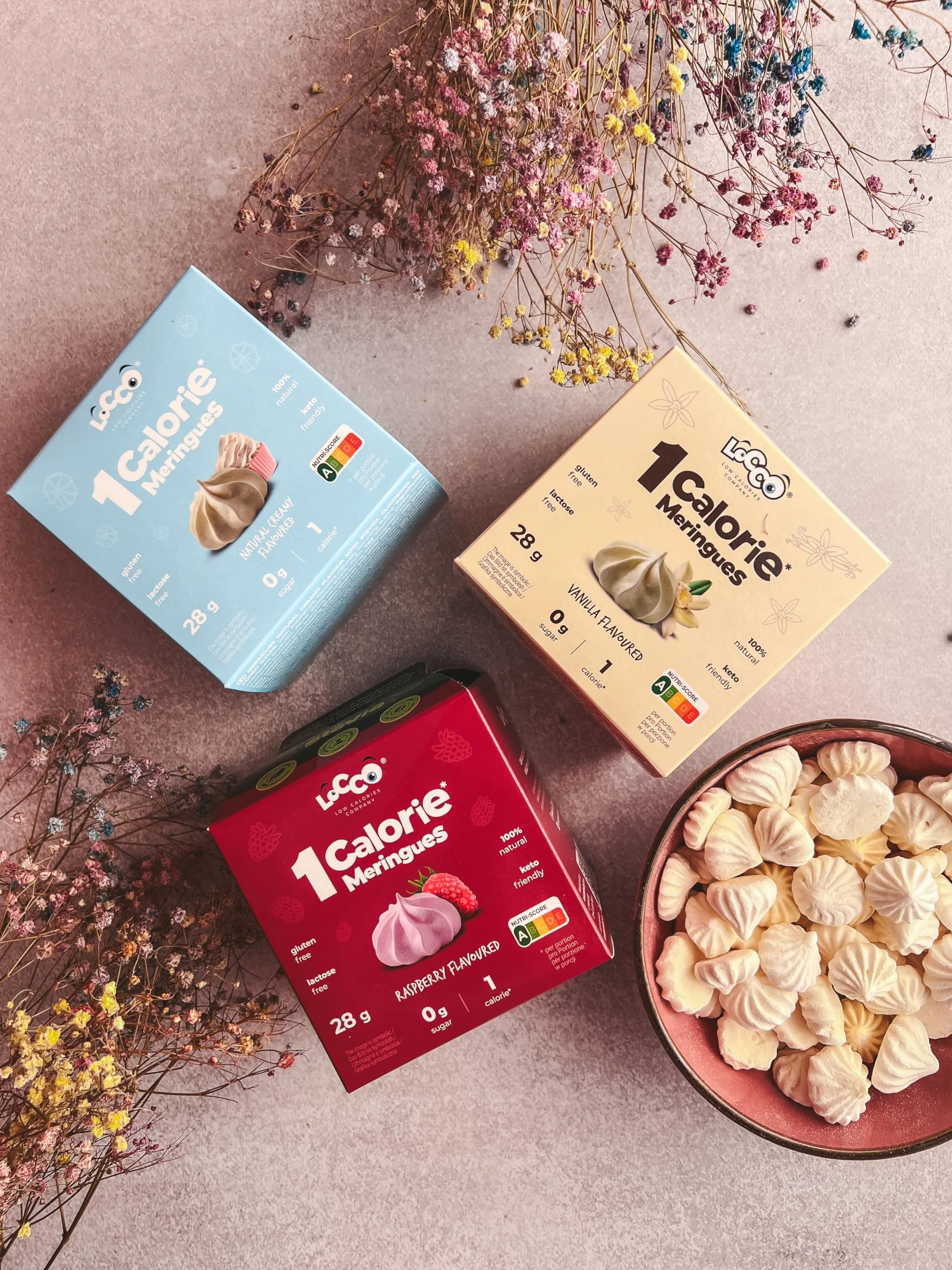 LoCCo Merengues Sin Azúcar Frambuesa Snack Keto Bajo en Calorías con Stevia Low Carb Rico en Proteínas y Fibra