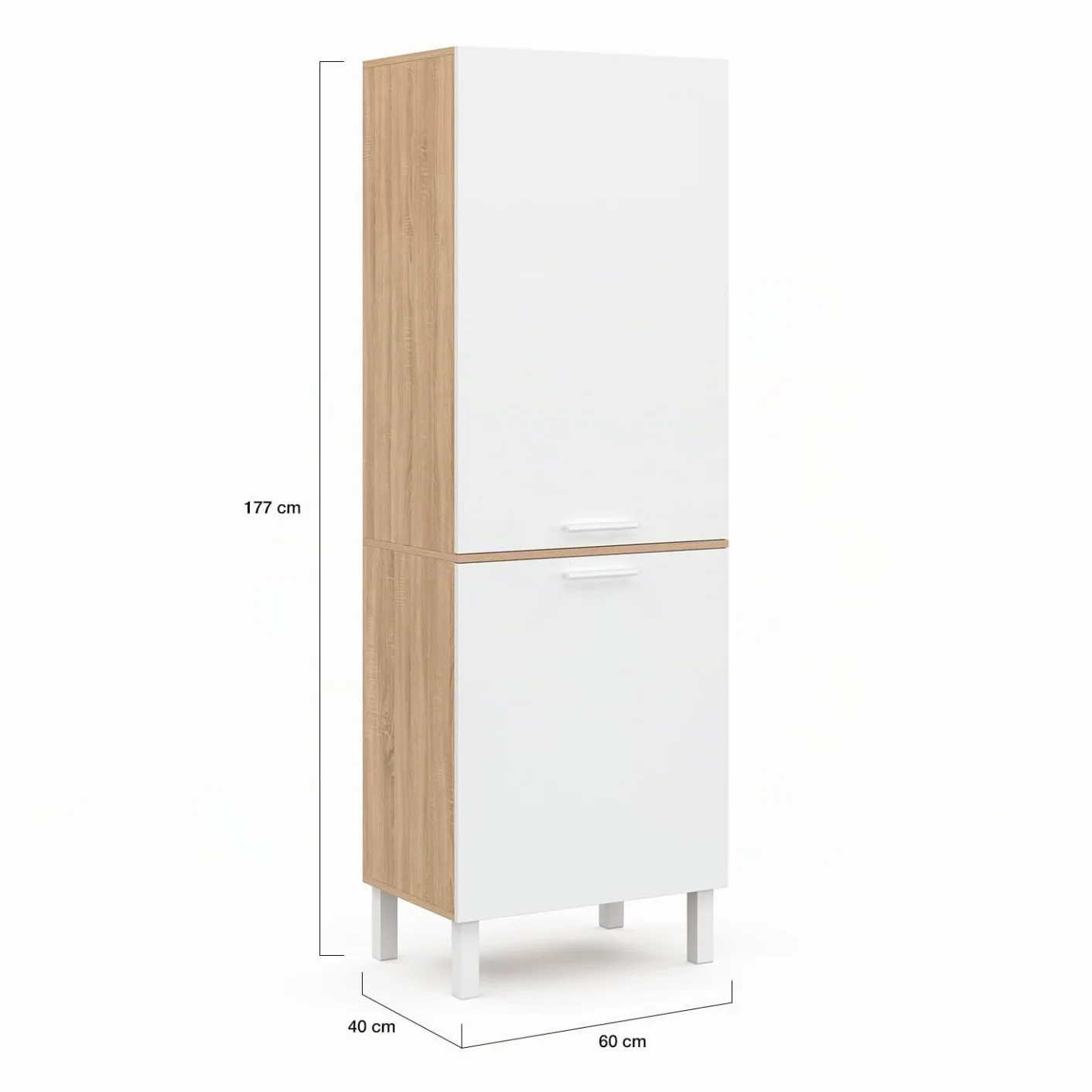 IDMarket CINA - Columna de cocina 60 cm, 2 puertas, forma de haya y blanco