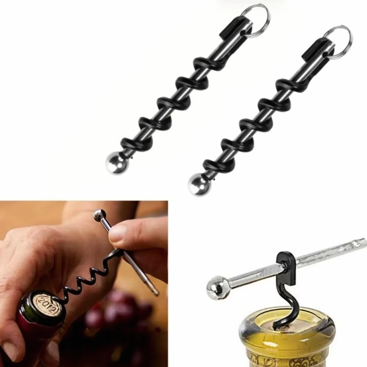 Sacacorchos Llavero,2 Pack Sacacorchos de Vino Llavero,Abridor de Botellas de Acero Inoxidable Portátil para Vino y Cerveza,Abrebotallas para Camareros,Picnic,Camping y Fiestas