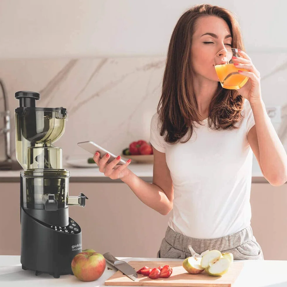 Gridinlux | Licuadora Prensado en Frio | Extractor de Zumos y Jugos con Función Inversa | Exprimidor de Zumos | Licuadora Verduras y Frutas | 8 Programas | Motor Silencioso | Accesorios y Recetario