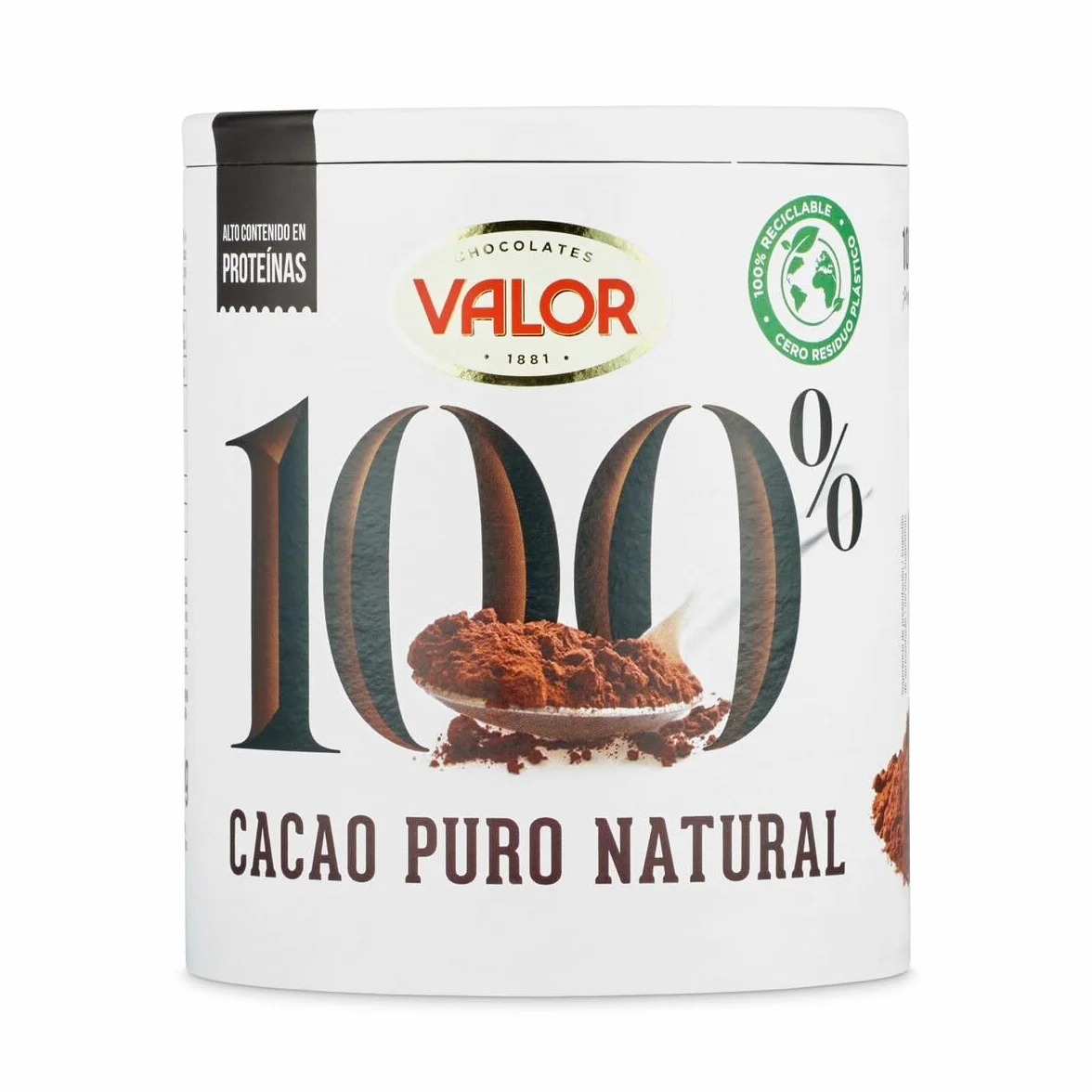 Valor Cacao puro natural 100% soluble en polvo sin azúcares añadidos sin gluten 250 Gramos