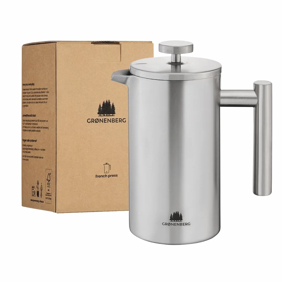 Groenenberg Cafetera francesa I Prensa francesa con filtros de repuesto I French Press 0,6 litro I Cafetera embolo en acier inox con función térmica