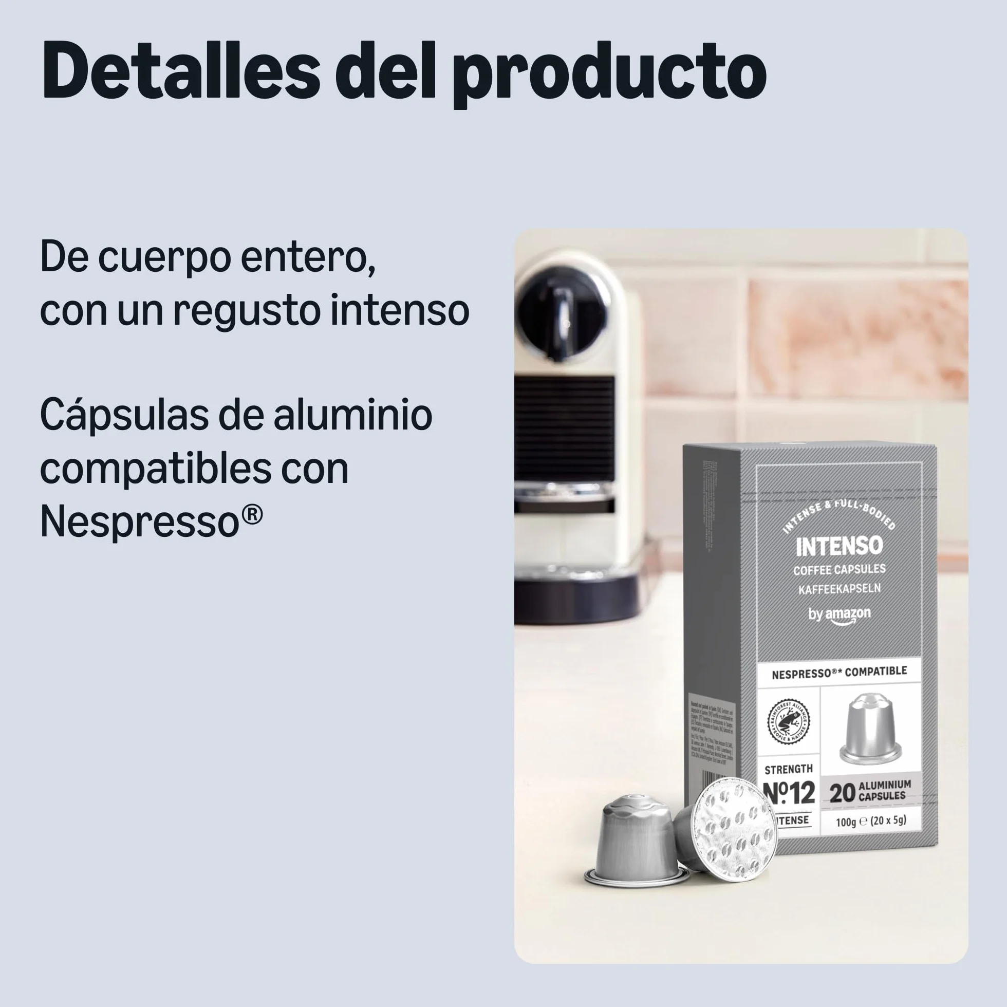 Cápsulas de café Intenso, tueste oscuro, compatibles con Nespresso, 100 unidades, Rainforest Alliance