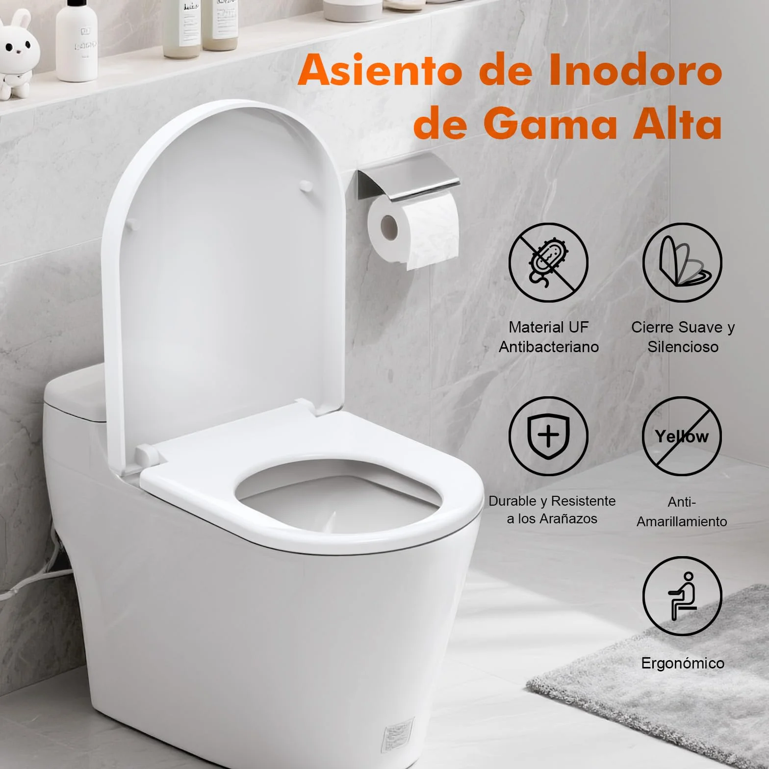 Ibergrif M41001 Asiento de Inodoro de Cierre Suave Forma D Liberación Rápida Blanco