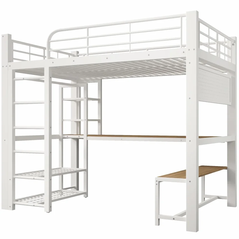 Sapgaks - Cama entrepiso de 1 plaza de 140 x 200 cm, litera infantil con barrera con banda luminosa LED, cama entrepiso escalera, escritorio de madera, tendedero para ropa (140 x 200)