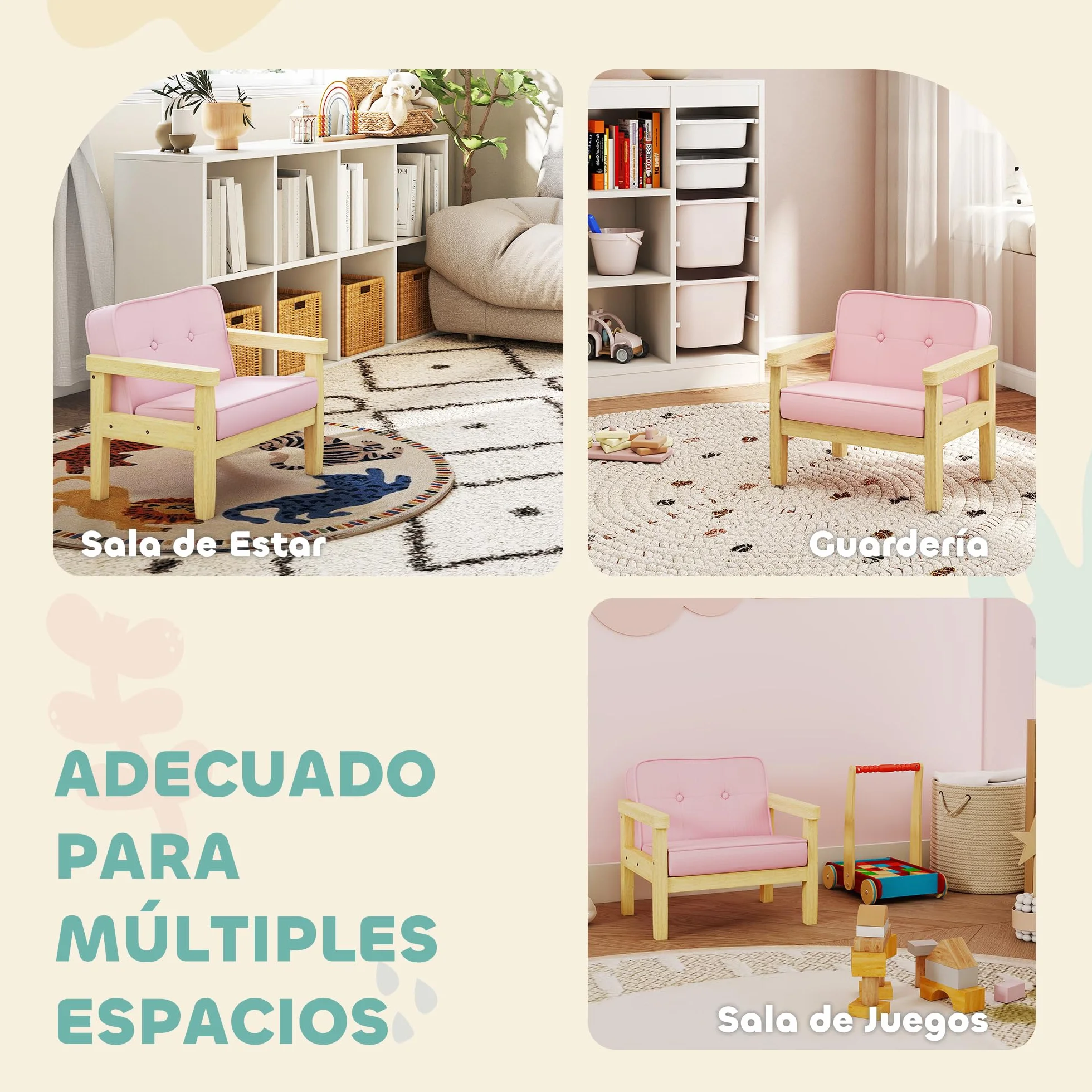 AIYAPLAY Sillón Infantil, Sofá para Niños de +3 Años, con Tejido Suave de Pana, Estructura de Madera, Asiento y Respaldo Acolchado, Reposabrazos, Carga 45 kg, 46,5x44x45 cm, Rosa