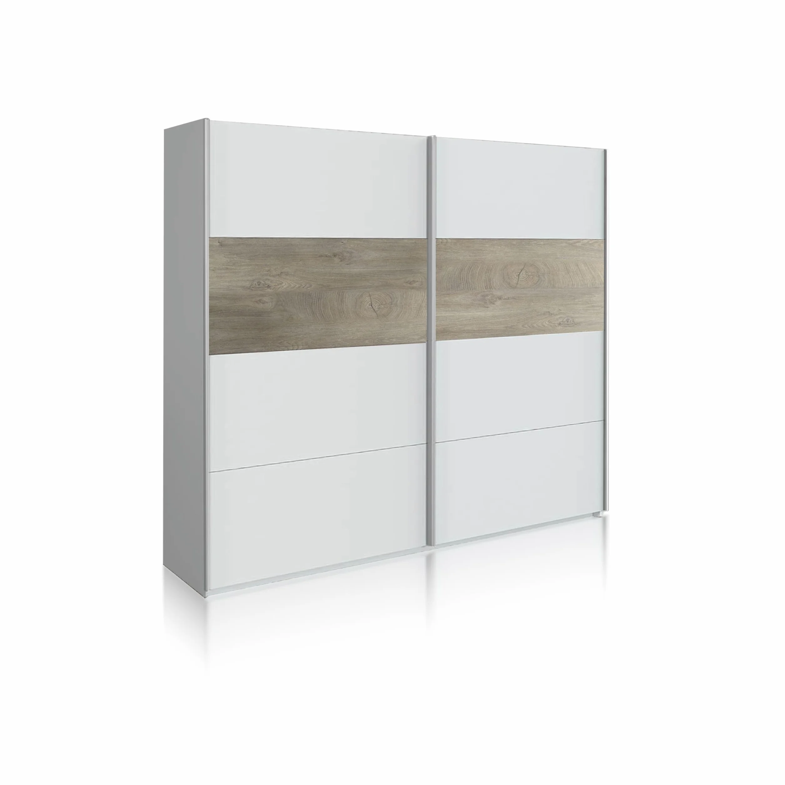 duehome | Armario 2 Puertas Correderas para Dormitorio o Habitación, Modelo Brike, Acabado en Blanco Artik y Roble Alaska, Medidas: 180 cm (Largo) x 200 cm (Alto) x 60 cm (Fondo)