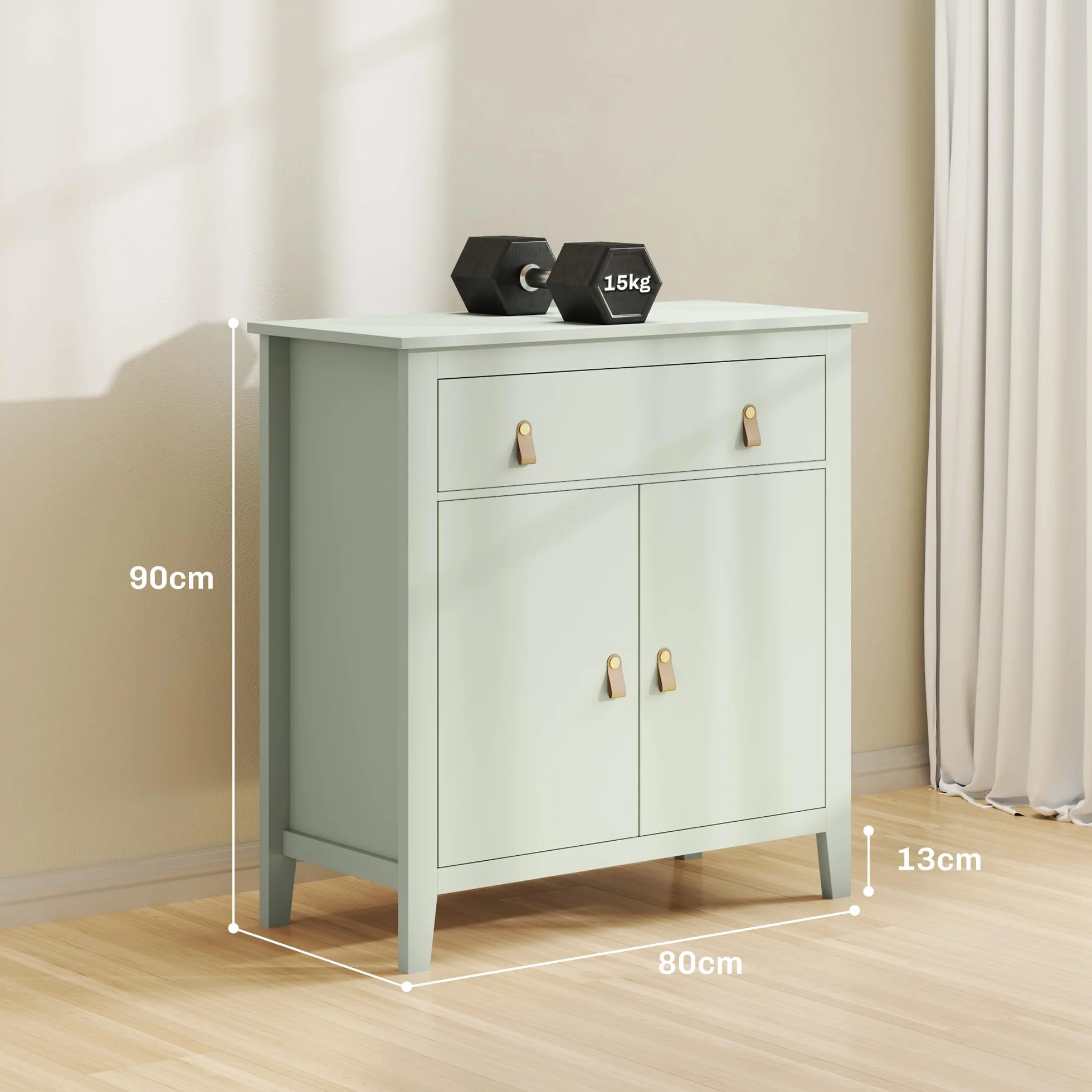 HOMCOM Aparador de salón, Mueble de almacenaje con cajón, Puerta Doble, Estante Regulable, Tiradores de PU, Estilo Moderno, aparador de Comedor y Cocina, 80 x 40 x 90 cm, Verde Claro