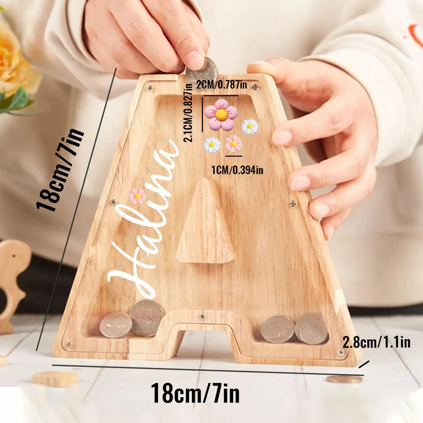 Hucha Personalizada Caja de Madera Transparente para Monedas y Decoración Sala de Estar Dormitorio