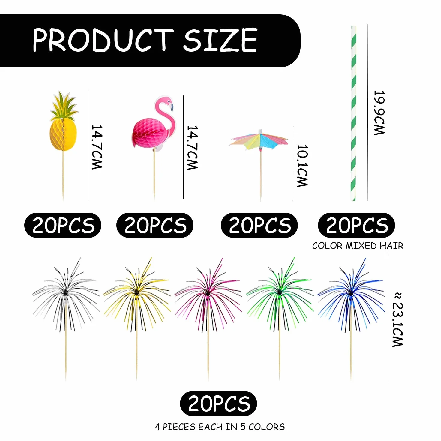 100 Uds Decoraciones De Cóctel Insertos Para Decoración De Pasteles Pajitas De Fiesta De Verano Agitadores De Cóctel Conjunto De Decoración