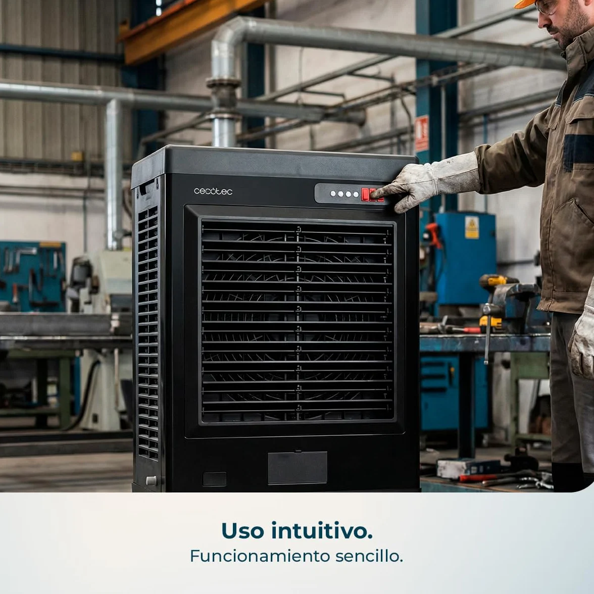 Cecotec Climatizador Evaporativo Industrial AirIndustry 110000. 350W, Depósito de 110 litros, Caudal de 9000 m3/h, 3 Velocidades Ajustables, Oscilación, Ruedas Multidireccionales