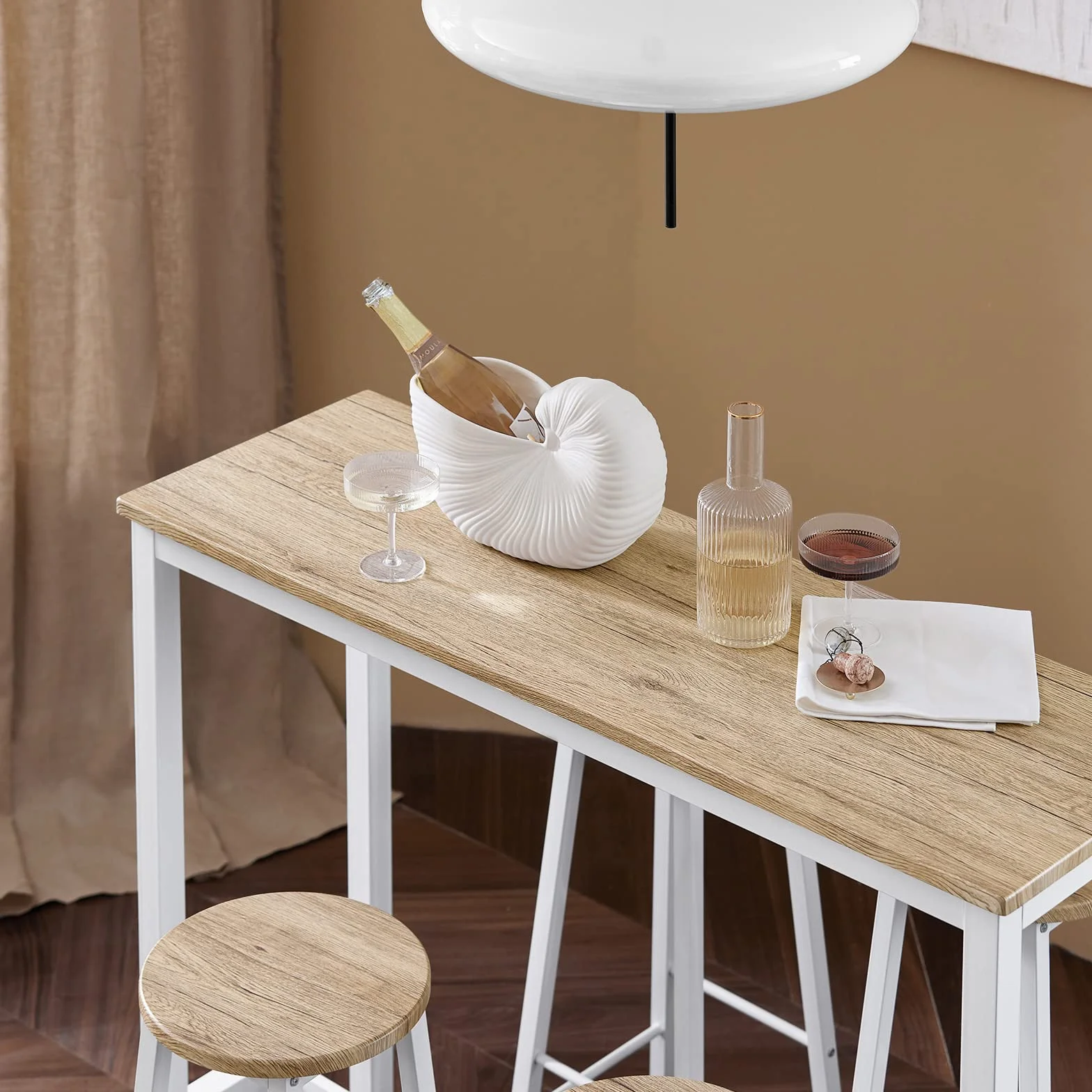 SoBuy Mesa Comedor, Juego de Mesa Alta con 4 Taburetes, Mesa y Sillas de Comedor para Espacios Reducidos, Conjunto de Bar Moderno Blanco OGT22-WN