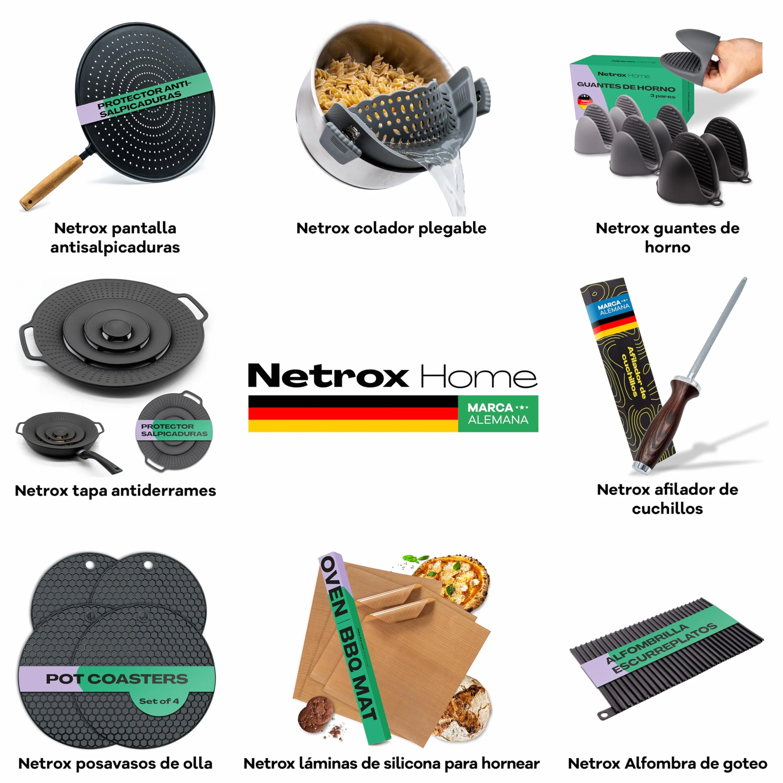 Netrox Colador plegable de silicona para pasta verduras frutas ollas flexible con clips de agarre apto lavavajillas Gris