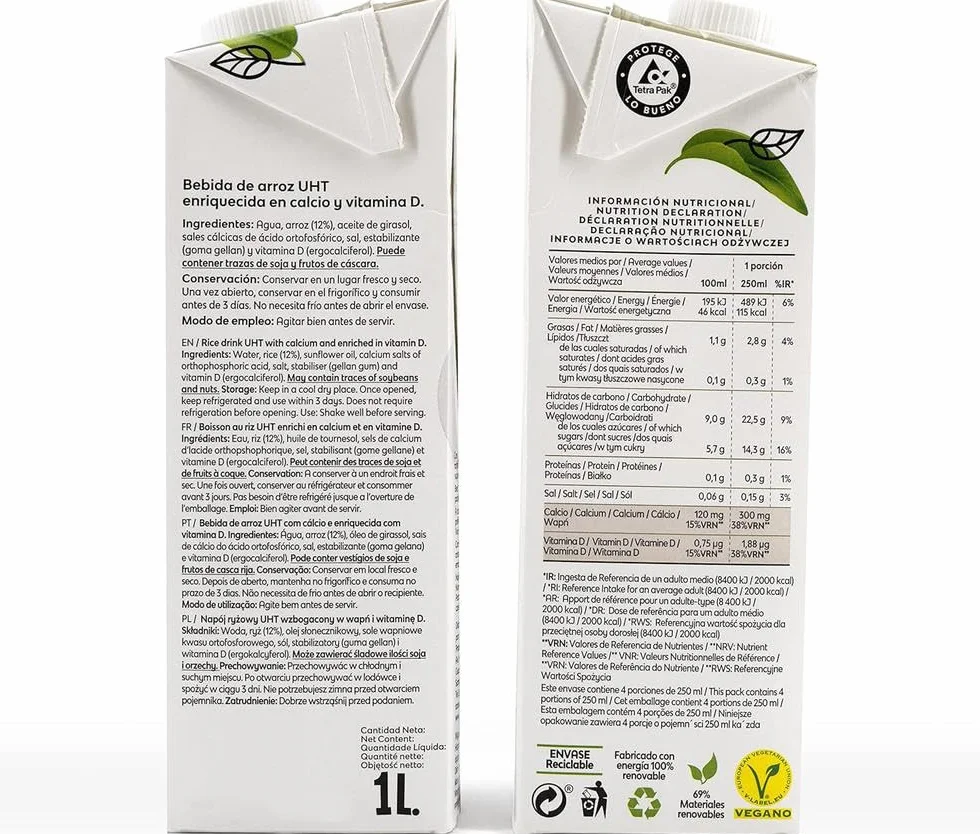 Frías Bebida Vegetal de Arroz Pack 6x1L Rica en Calcio y Vitamina D Sin Gluten Sin Lactosa Sin Azúcares Añadidos