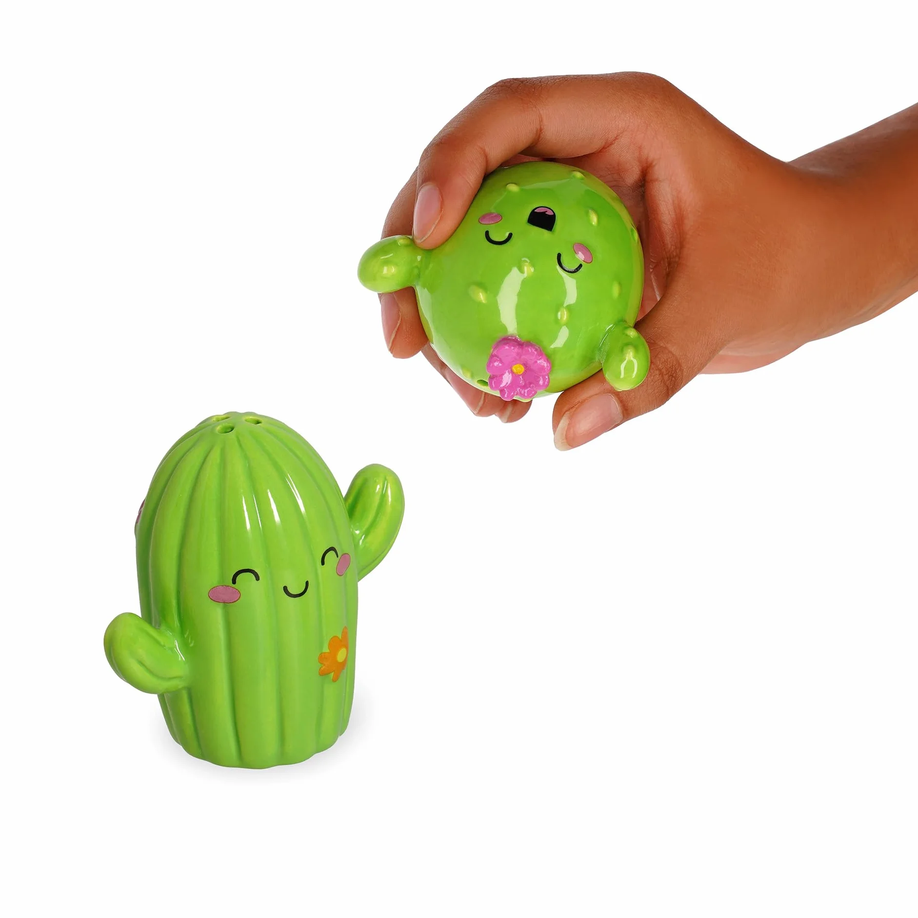 Legami - Set De Sal Y Pimienta De Cerámica, Tema Cactus, Decorados A Mano