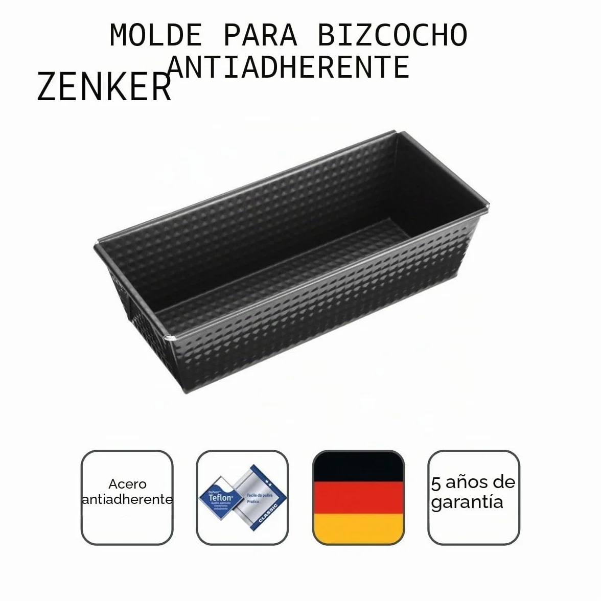 Zenker Molde Rectangular en Acero con Revestimiento Antiadherente Teflón, Negro, 1 Unidad, 30 x 11.5 x 7 cm, Z6514