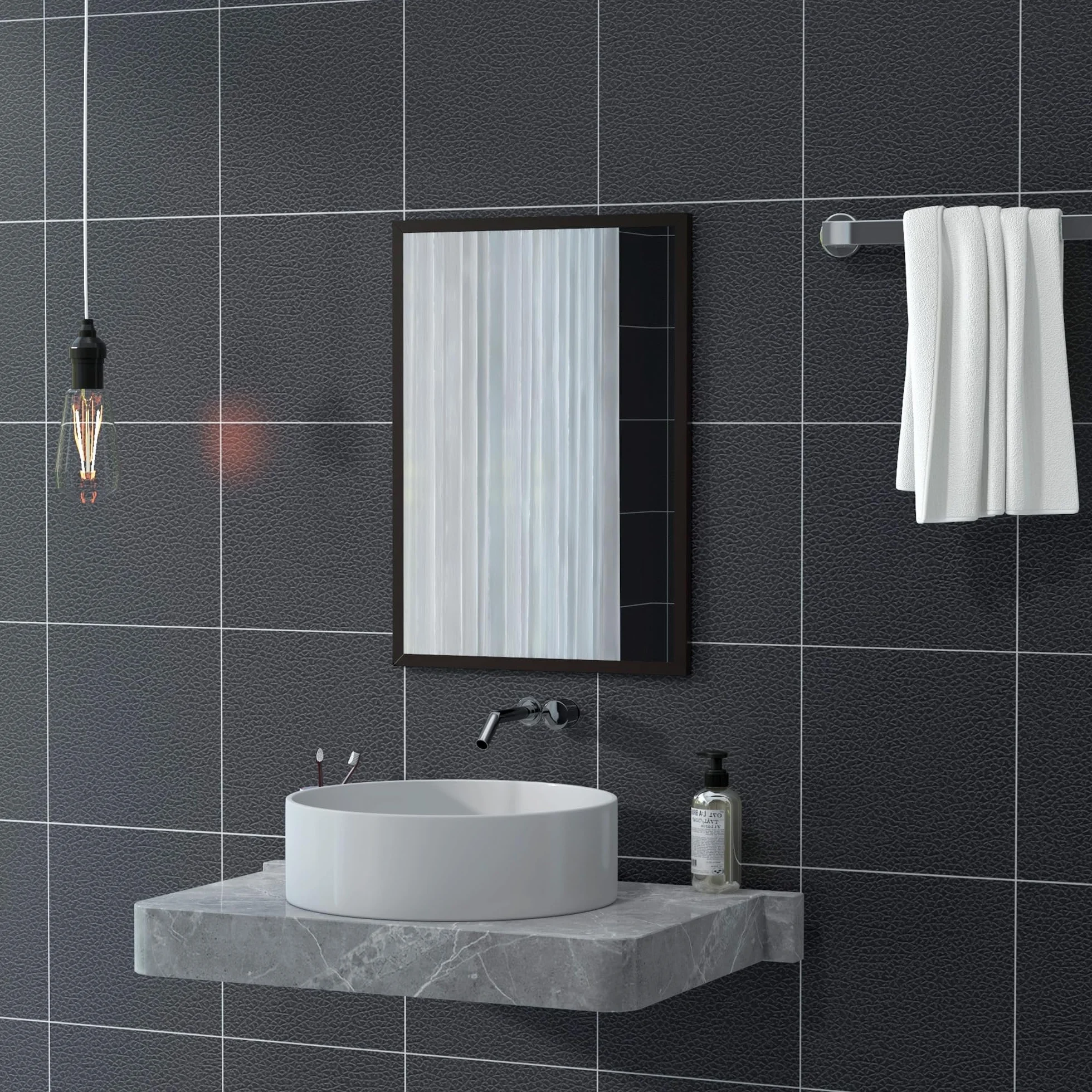 HOMCOM Espejo de Pared, 70x50 cm, Espejo de Baño Rectangular, Decorativo para Salón, Entrada, Pasillo, Horizontal o Vertical, Negro