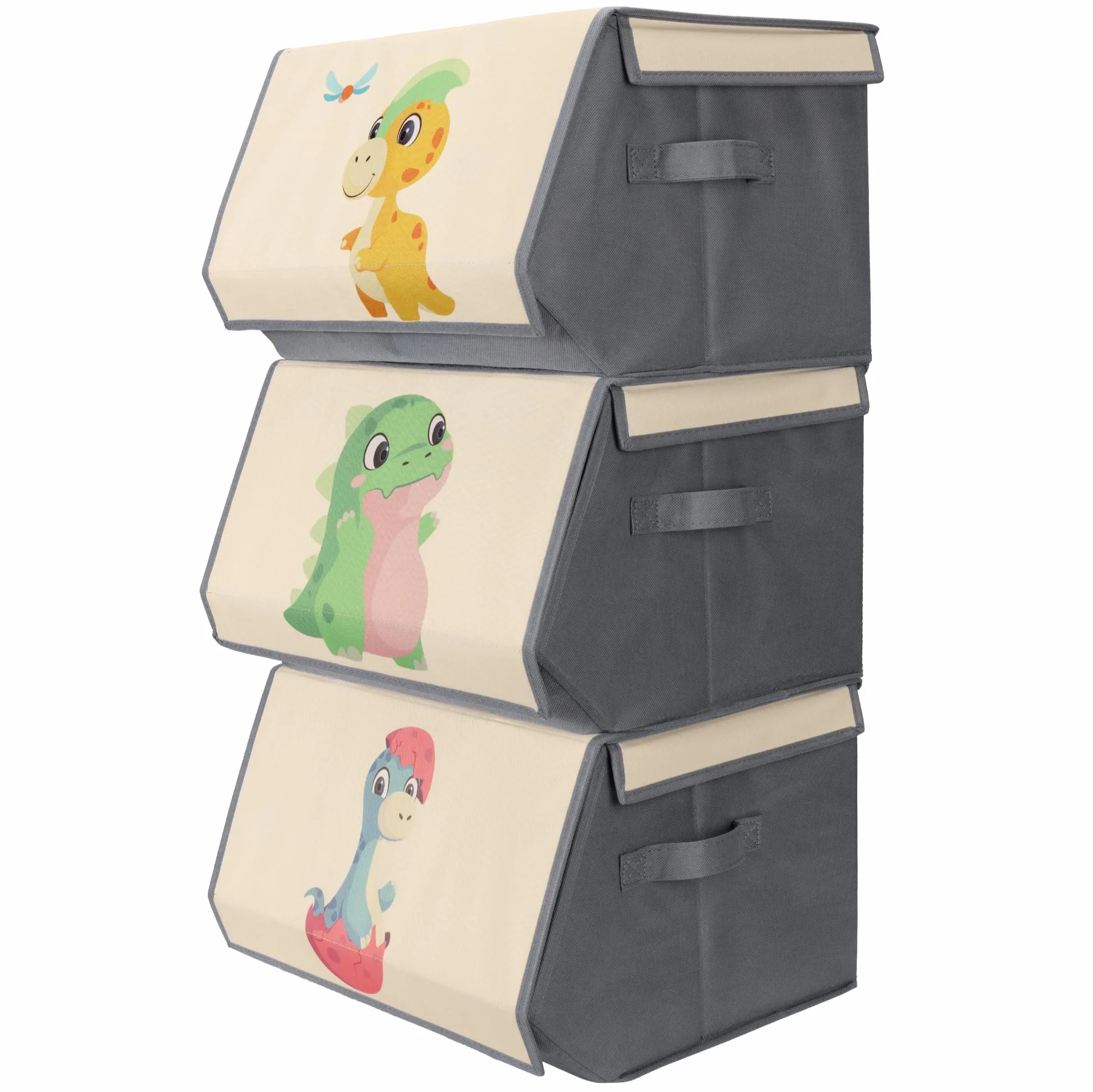 Navaris Organizador Juguetes Infantil - 3x Caja Almacenaje Juguetes Infantil 38 x 35 x 25 cm - Cajas Apilables Dinosaurios para Cuarto de Juegos y Habitación de Niños