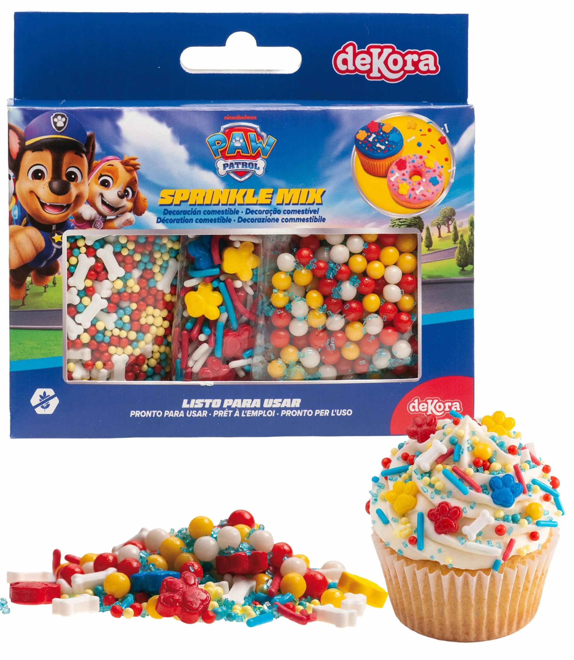 Dekora Sprinkles de azúcar para repostería Mix Patrulla canina 70g Decoracion tartas cumpleaños infantiles 3 unidades Adornos comestibles sin gluten