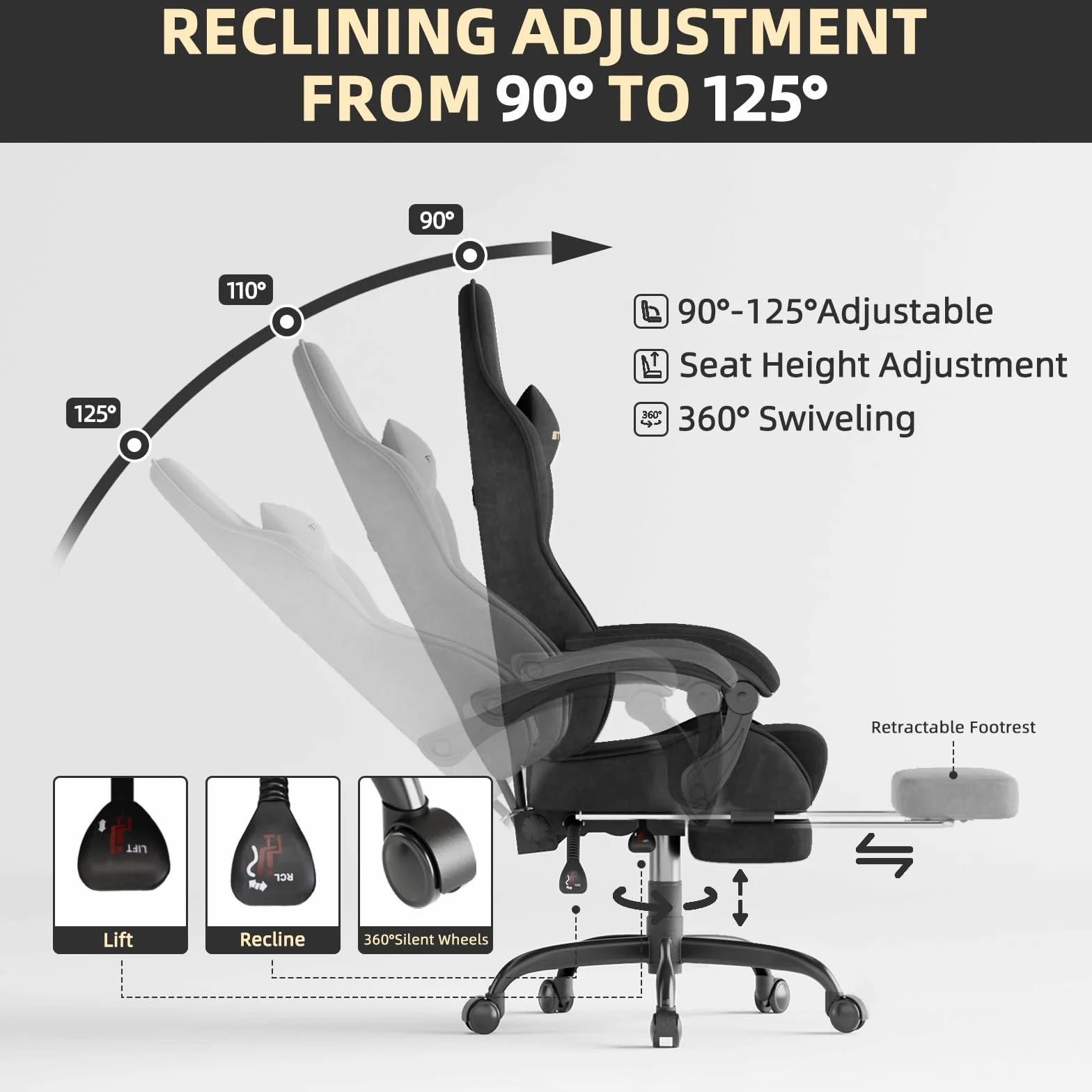 Ferghana Silla Gaming Silla Gaming con Masajeador, Silla Ergonómica de Terciopelo para Juegos, Silla Gamer con Lumbar, Reposapiés, Silla de Oficina, Capacidad de Peso de 250 Libras, Negro
