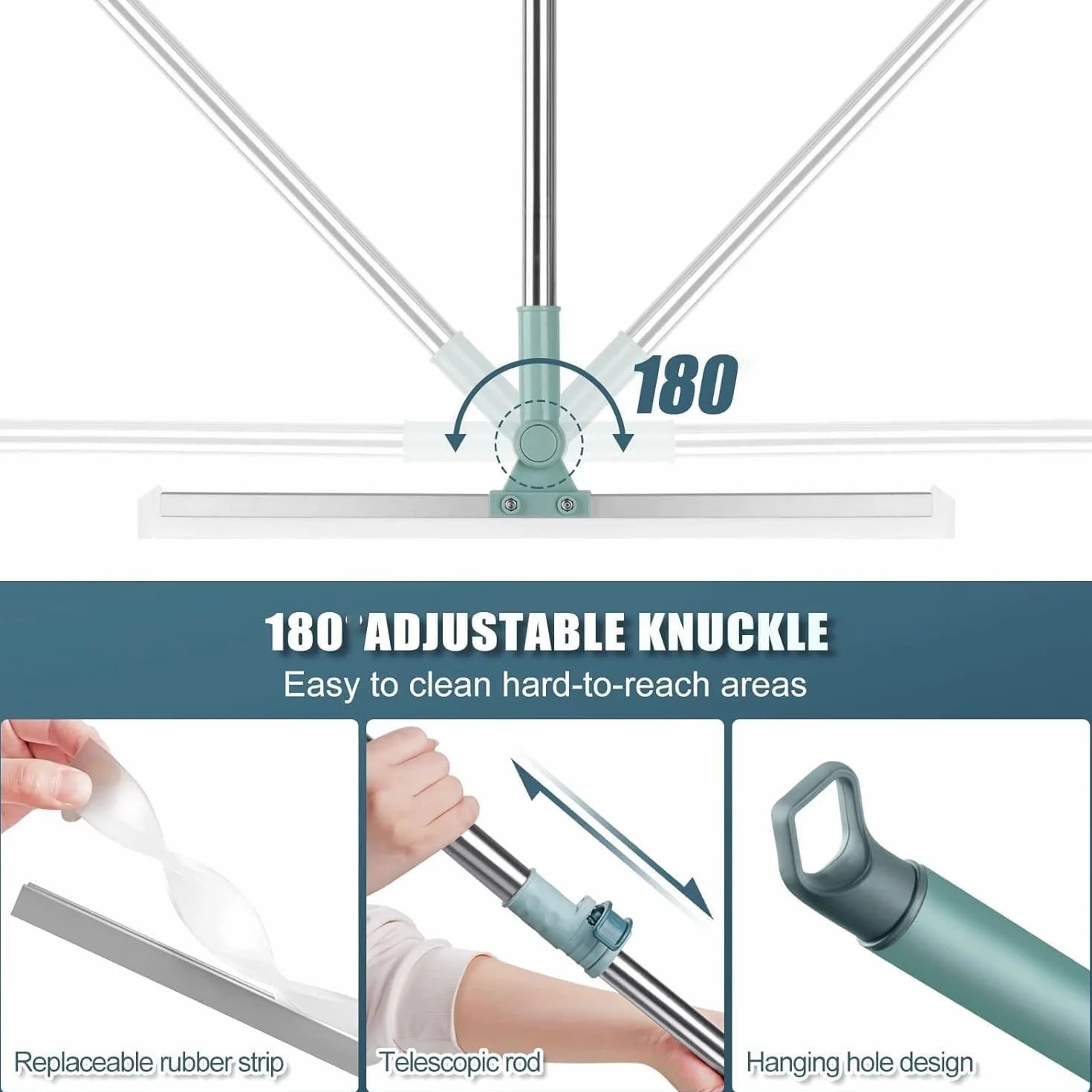 Retractable Silicone Floor Scraper Bathroom Wiper 52cm Pet Hair Cleaning Broom