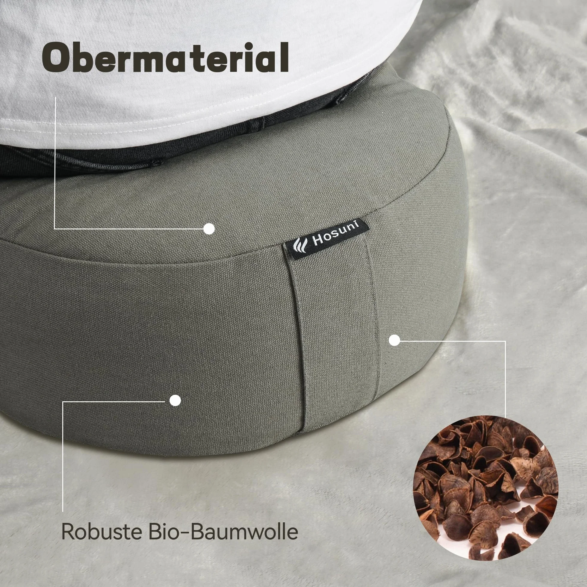Hosuni Cojín de Meditación Redondo Relleno Natural de Escalas de Trigo Sarraceno Yoga Zafu Ergonómico Funda Algodón Lavable