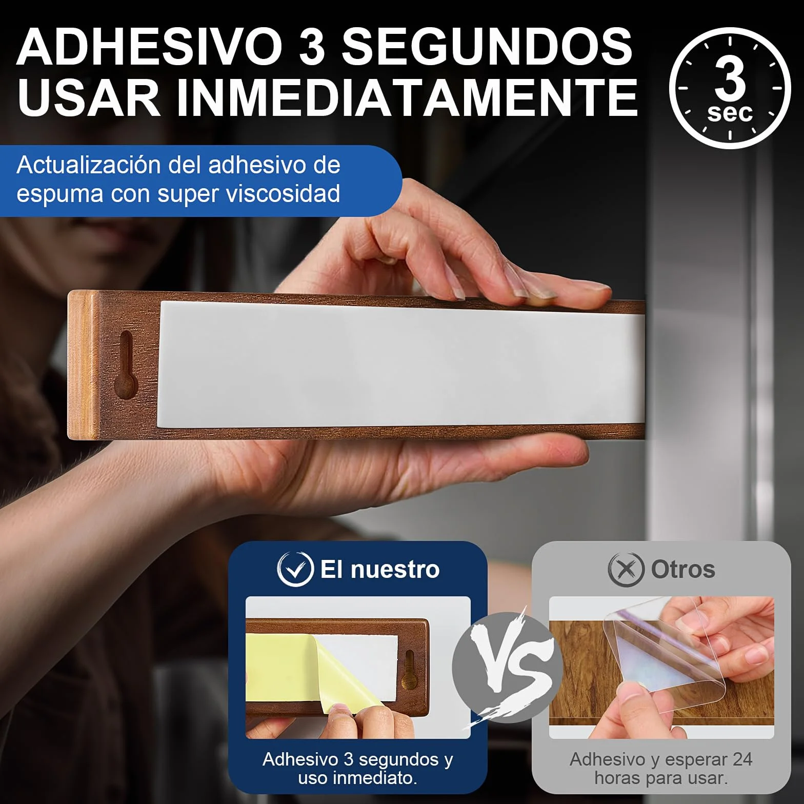 ENOKING Barra Magnetica para Cuchillos 40 cm, Soporte Imán de Madera de Acacia con Ganchos