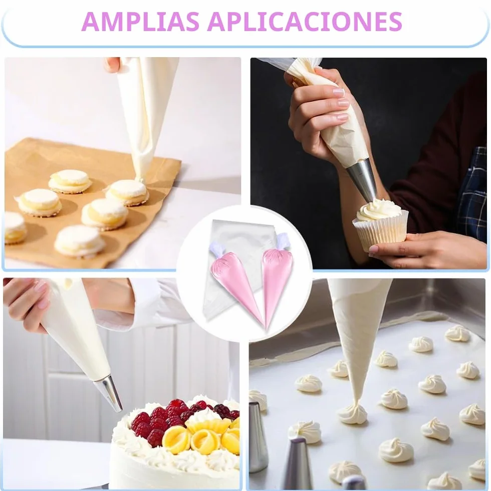 100 mangas pasteleras desechables - transparente manga pastelera media, para decoración de pasteles, tartas, galletas, hornear en casa