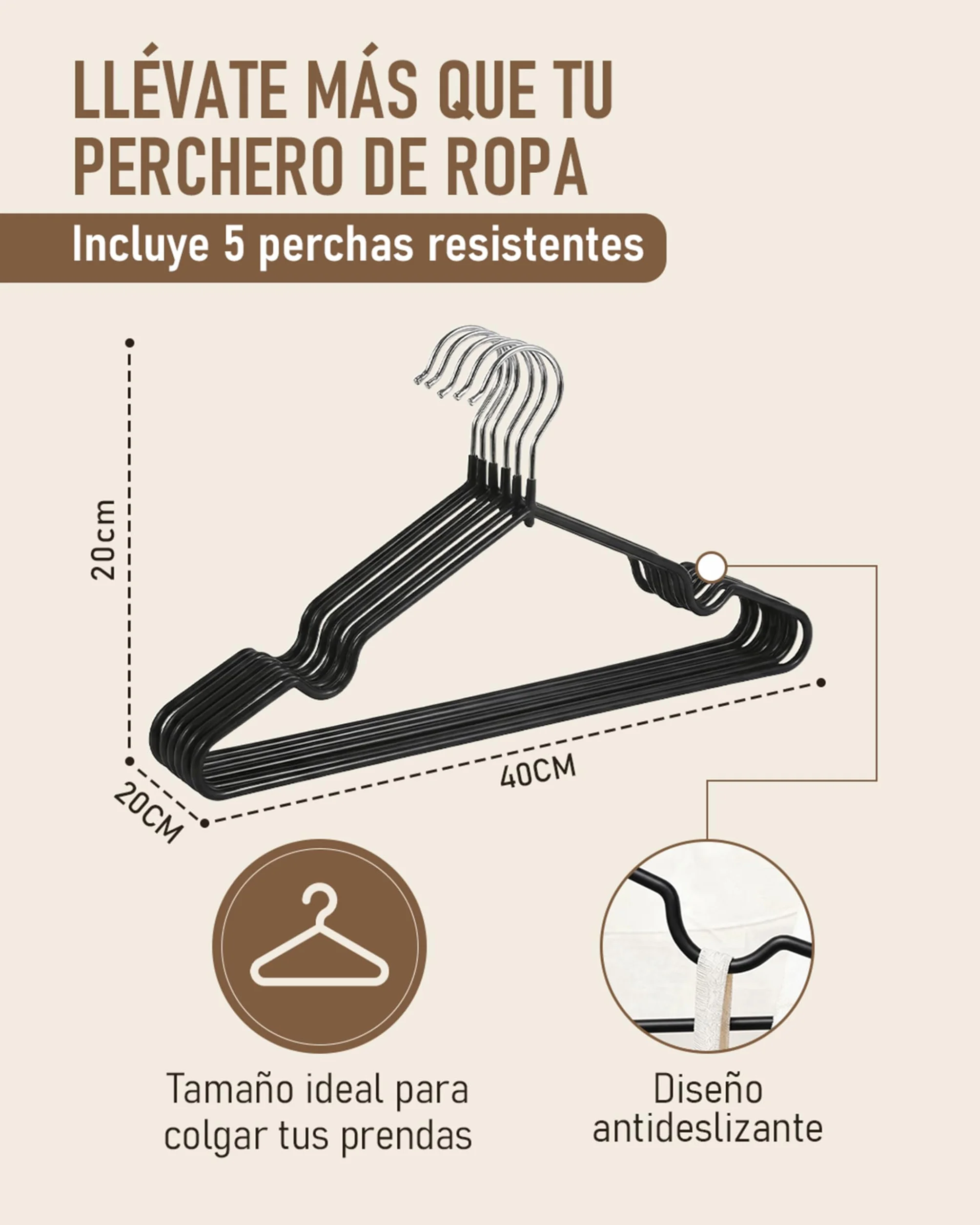 Perchero Metálico para Ropa con Ruedas 2 Niveles y Base Inferior Negro