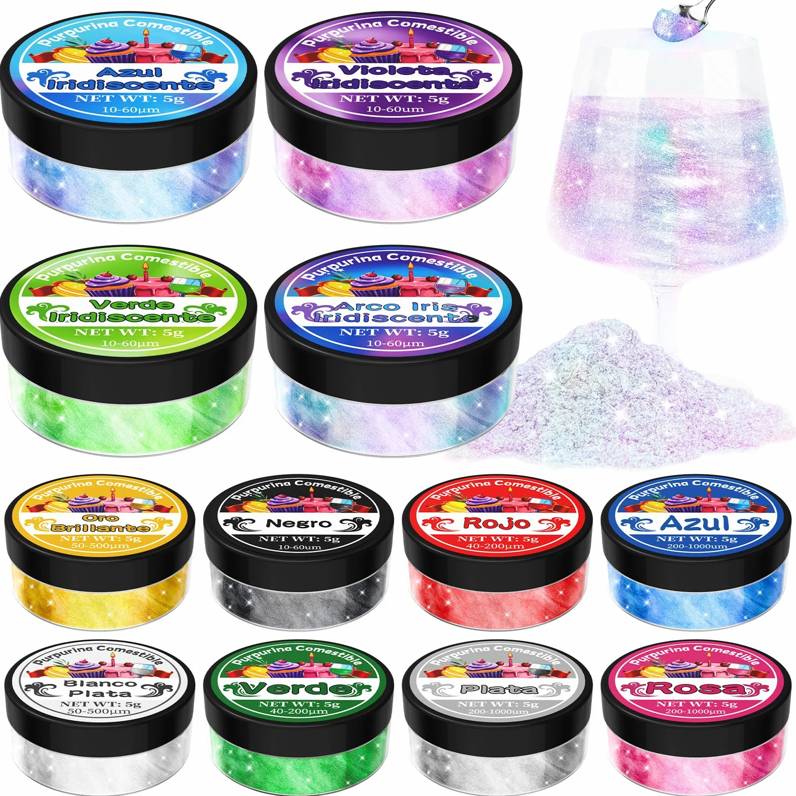 Purpurina Comestible 12 Colores 5g Cada Uno Glitter Reposteria Sin Olor