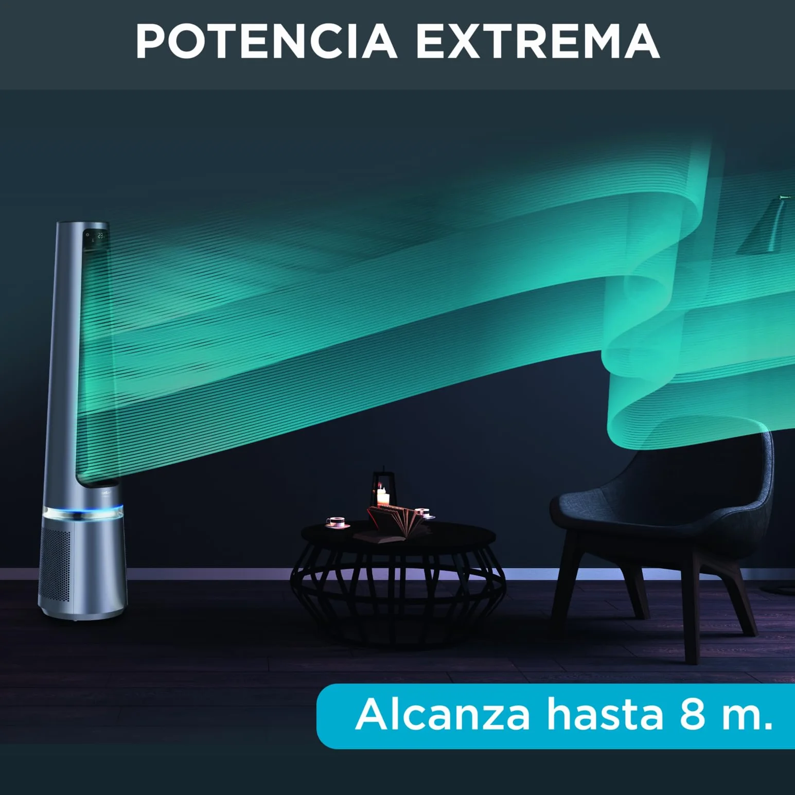 Rowenta 2 en 1 Purificador de Aire y Ventilador, 12 Velocidades, Oscilación, Filtra Partículas Finas hasta el 99,95%, Silencioso, Mando a Distancia, Plata, Eclipse, QU5030