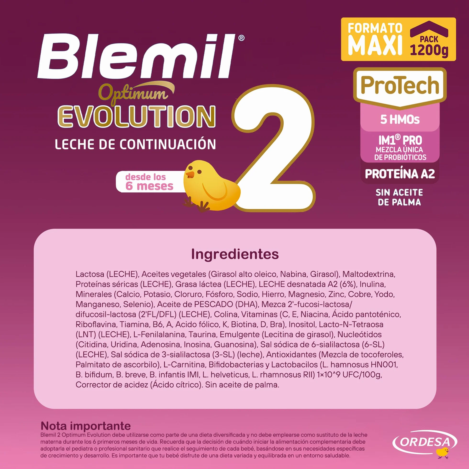 Blemil 2 Optimum Evolution 1200g Leche de Continuación en Polvo para Bebé Desde 6 Meses