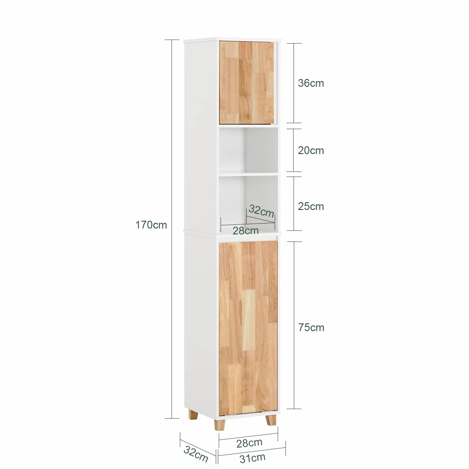 SoBuy Mueble Baño - Armario Baño Alto Cesta Plegable para Ropa Sucia, Mueble Columna Estrecho de Madera Resistente a la Humedad, Blanco, 31x170x32 cm, BZR74-W