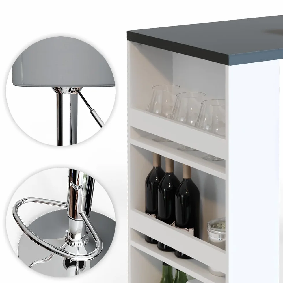 Vicco Set de Mesa de Bar, Blanco/Gris, 57 x 117 cm con 2 taburetes de Bar, Apto como Zona de Comedor Adicional en la Cocina o en el salón