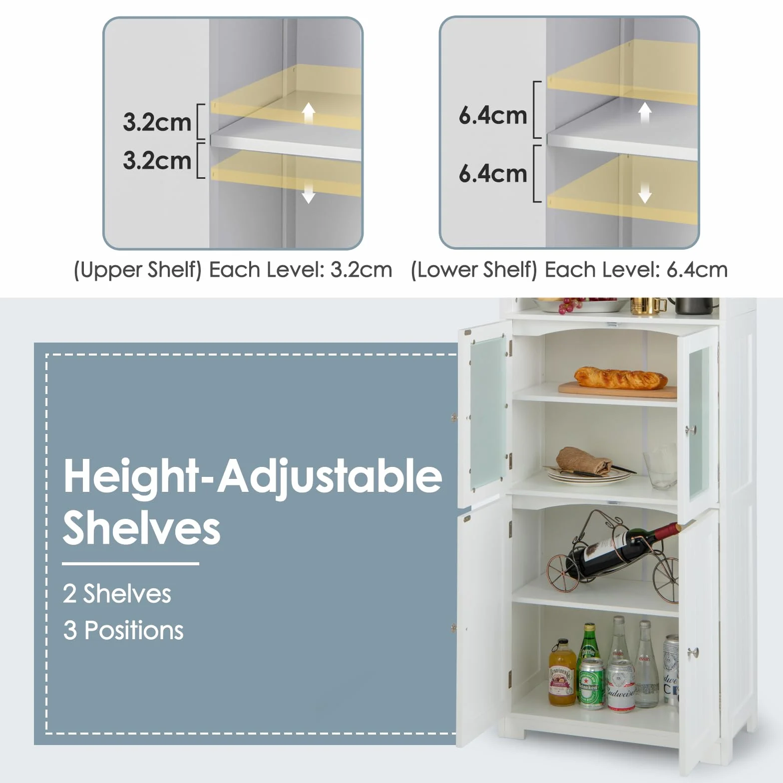 GIANTEX Armario de Almacenamiento Alto, Gabinete de Baño con Puerta & Estante Ajustable, Organizador Independiente de Suelo para Dormitorio, Cocina, Sala de Estar, Blanco,60 x 30 x 163 cm (Blanco)