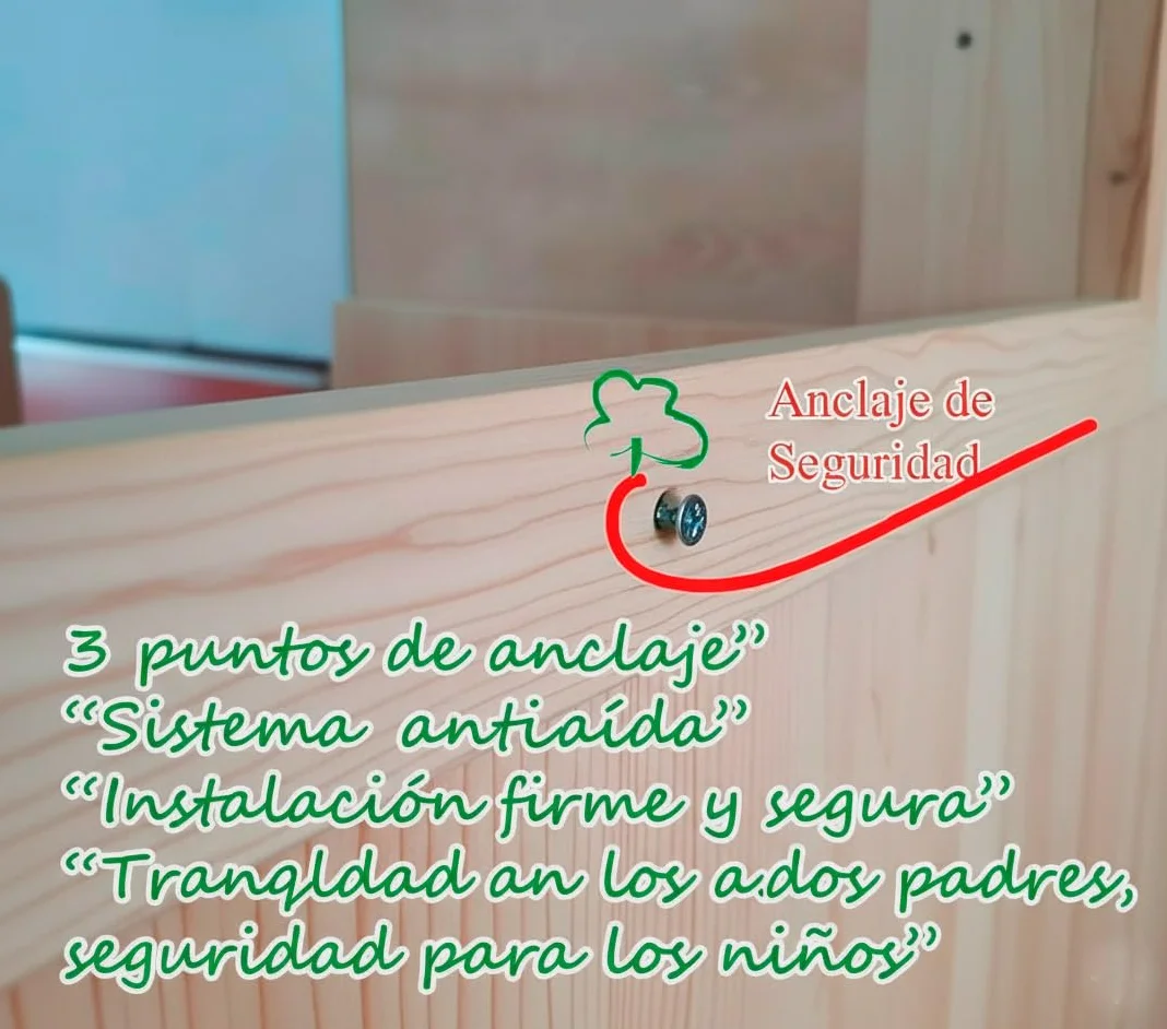 Espejo Montessori de Seguridad con Barra Ajustable Acabado Barniz – Certificado CE – Bebés +8 Meses –Muebles Montessori - Espejo irrompible Bebe - Seguridad Infantil - Desarrollo Motor