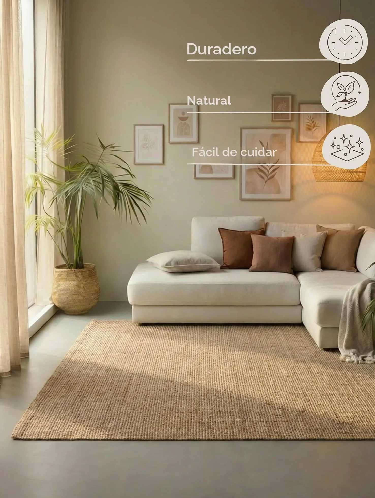 Hanse Home Alfombra de Yute Natural para salón, Dormitorio, Comedor, 190 x 280 cm, Tejida a Mano y Natural, Estilo Bohemio