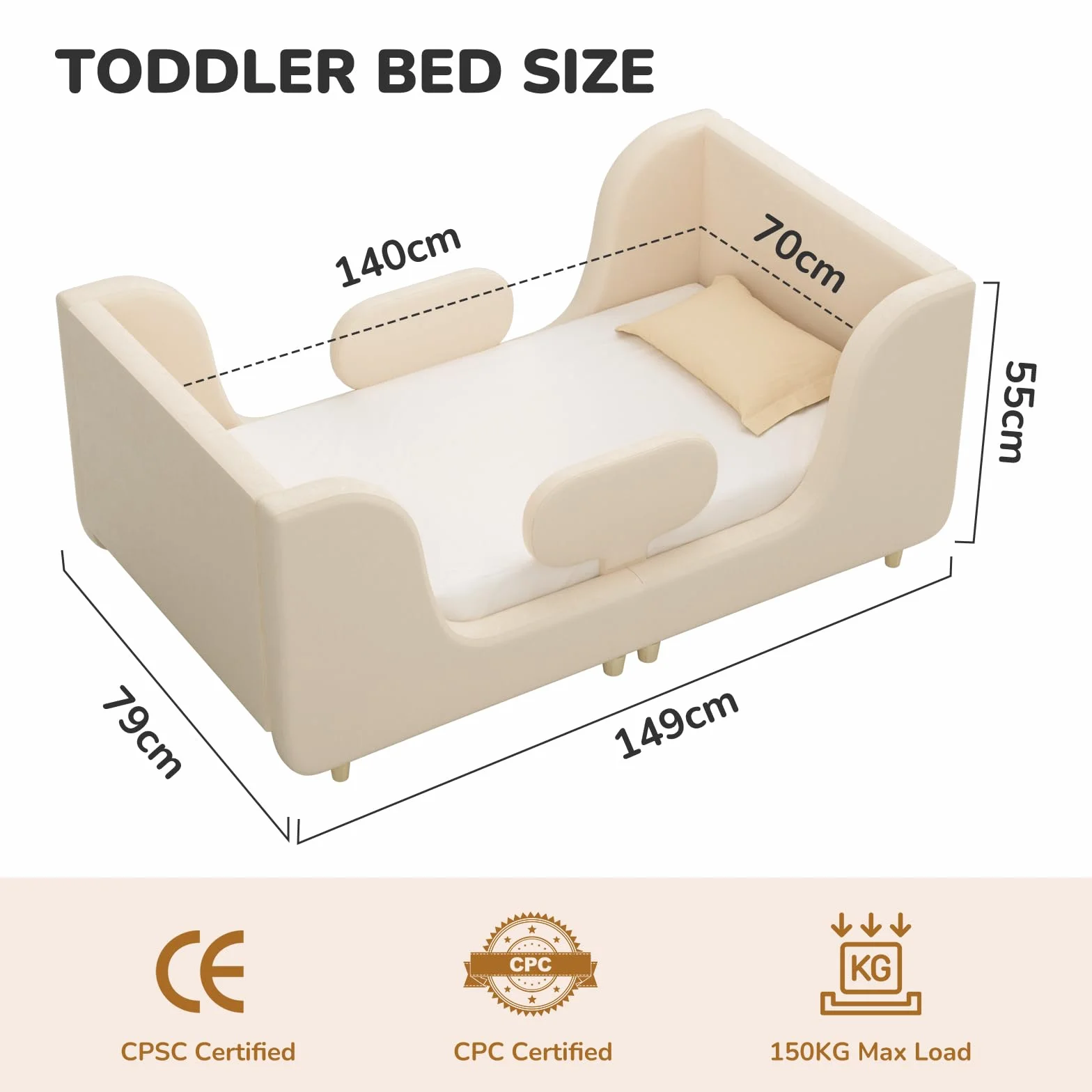 Cama para niños pequeños suave acolchada para niños y niñas