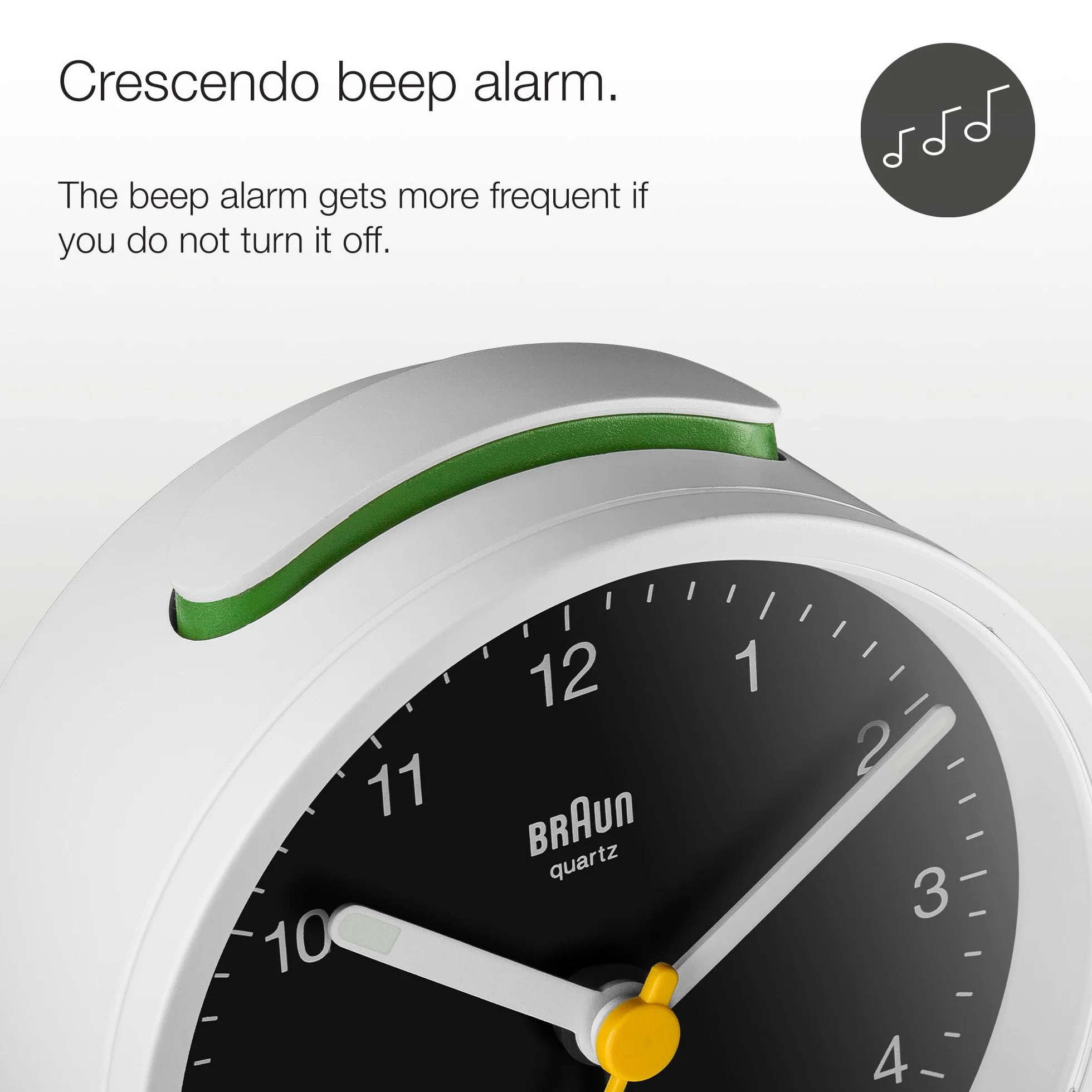 Braun BC12WB Reloj Despertador analógico clásico repetición iluminación Cuarzo silencioso Alarma pitido Crescendo Blanco Negro
