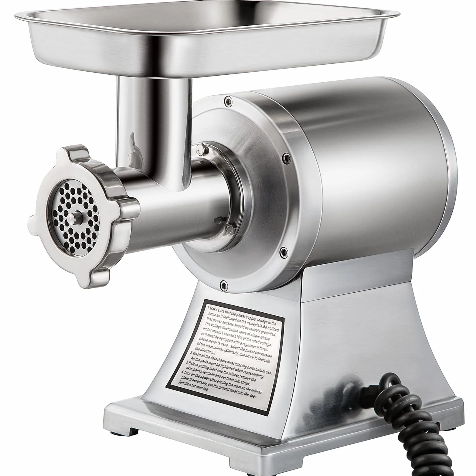 VEVOR Picadora de carne eléctrica 1100 W, capacidad 250kg/h, triturador de carne comercial, material de acero inoxidable para restaurantes supermercados tiendas de restauración rápida carnicerías