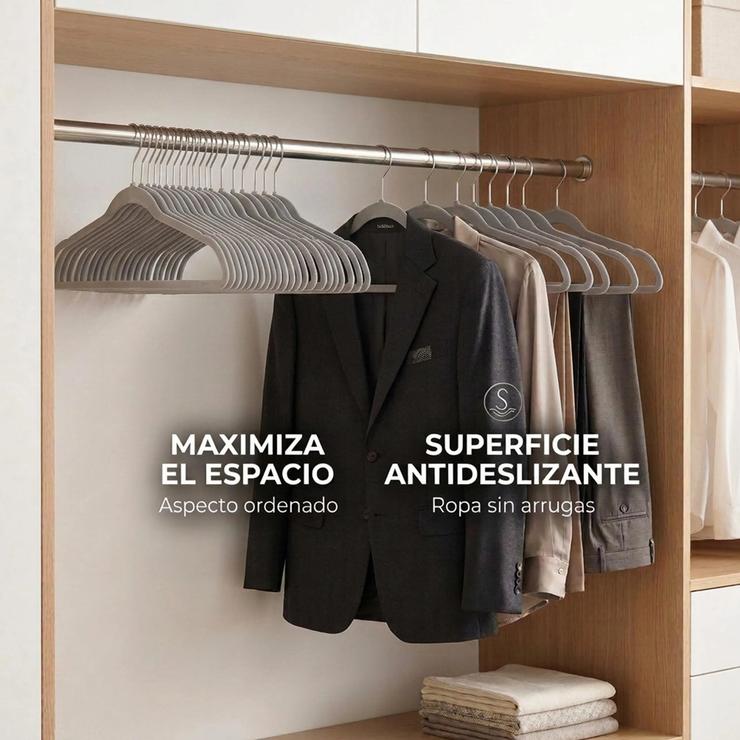 Perchas Terciopelo Antideslizantes 50 Unidades Gris para Pantalón Camisa Falda Trajes