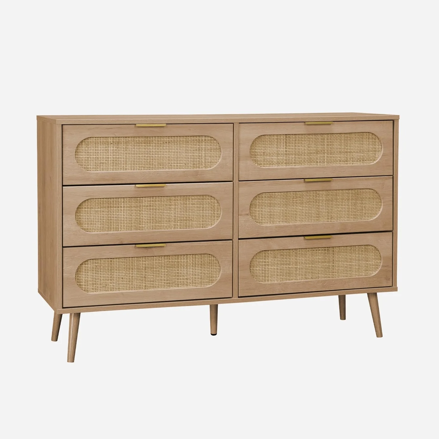 sweeek - Cómoda de Madera y caña Redondeada, 6 cajones, Eva, Natural, 120x39x79 cm