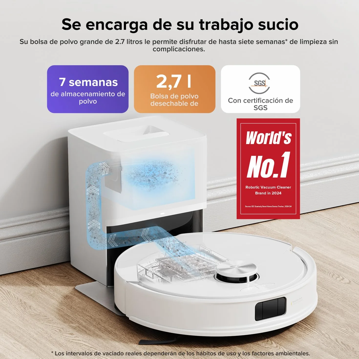 Roborock Q10 S5+ Set Robot Aspirador y Fregasuelo 2 en 1 10000 Pa Doble Sistema Antienredos Obstacle Avoidance 7 Weeks Self-Emptying Navegación PreciSense LiDAR Control por App Blanco