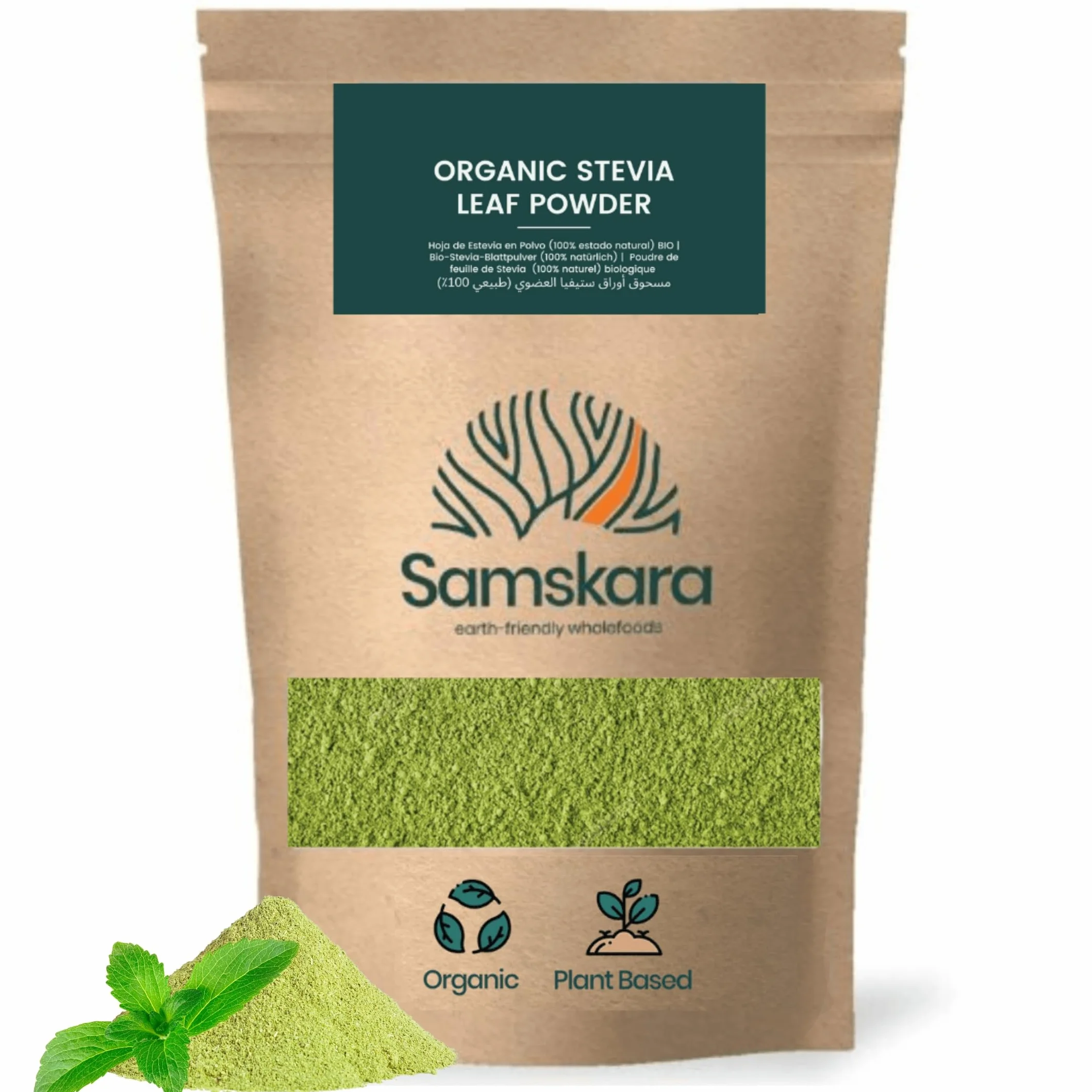 Stevia en Polvo Natural Pura Orgánica Hojas de Estevia Molidas 100% Naturales BIO Ecológico Endulzante 100 g